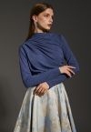 Gleaming Ruched Long Sleeve Top in Blue