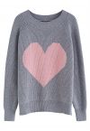 Pull surdimensionné en tricot côtelé One Heart en gris