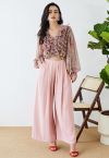 Pantalon large à plis fantaisistes en rose