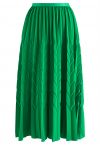 Jupe mi-longue plissée en relief zigzag en vert