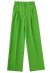 Pantalon droit à détails plissés vert gazon