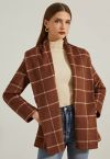 Manteau à carreaux ouvert sur le devant en laine mélangée, marron