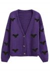 Cardigan boutonné en tricot avec patch Mystic Bats en violet