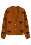 Cardigan boutonné en tricot avec patch Mystic Bats en citrouille