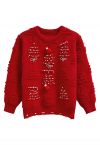 Pull en tricot avec nœud papillon en relief en forme d'arbre de Noël en perles en rouge