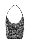 Sac seau en faux cuir à sequins en argent