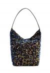 Sac seau en simili cuir à sequins en bleu marine