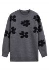 Pull en tricot à motif floral contrasté en fumée