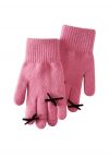 Gants en tricot avec trou pour les doigts et décor de nœud papillon en rose