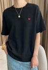 Joli T-Shirt à Motif de Coeur Brodé en Noir