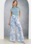 Pantalon large imprimé bouquet bleu