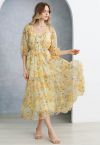 Robe Dolly Gauzy à imprimé floral et manches bulles en jaune