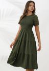 Robe midi à corsage froncé à manches découpées en vert armée