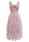 Robe caraco en tulle à détail torsadé en rose