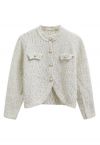 Cardigan boutonné en tricot mélangé pelucheux en blanc