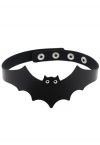 Collier ras du cou en similicuir noir en forme de chauve-souris