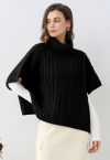 Pull cape en tricot torsadé à col roulé Warmth en noir