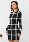 Robe pull à carreaux d'automne en noir