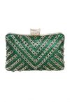 Pochette fantaisie avec superposition de strass en vert