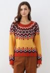 Pull en tricot Fair Isle Nordic Charm en orange