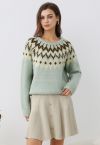 Pull côtelé Fair Isle Winter Whimsy en menthe