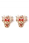 Boucles d'oreilles Golden Deer en strass avec nœud rouge et déversement de pétrole