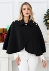 Cape en tricot enveloppée de boutons dorés en noir