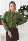 Cardigan court en maille gaufrée à pompons Euphoric en vert