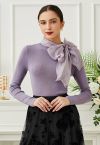 Haut en tricot à encolure en nœud papillon en organza lilas