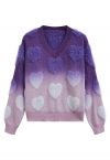 Pull en tricot à franges et cœur flou ombré en violet