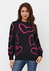 Pull ras du cou en tricot Lovable Heart en noir