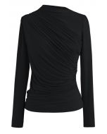 Ruched Long Sleeves Top in Black