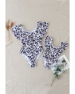 Maillot de bain à volants à imprimé léopard pour maman et enfants