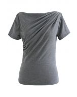 T-shirt froncé sur le devant en gris
