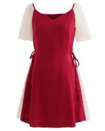 Robe patineuse à encolure en cœur en tulle à sequins en rouge