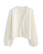 Lovely Heart Button Down Knit Cardigan in White