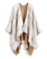 Single-Sided Check Print Reversible Poncho in Ivory