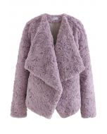 Manteau en fausse fourrure confortable à revers larges en violet