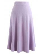 Jupe mi-longue en tricot texturé à ourlet évasé en violet