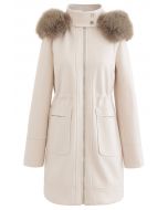 Faux Fur Hooded Wool-Blend Zipper Coat