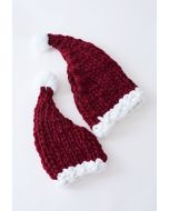 Bonnet de Noël pompon tricoté à la main tressé en bordeaux