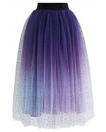 Jupe Mi-Longue Festive Sparkle en Tulle Ombre en Violet