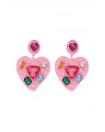 Boucles d'oreilles en cristal multicolore en forme de coeur en rose