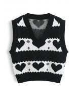 Doux Noir Cœur Gilet en tricot