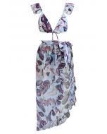Ambiance forêt tropicale - Ensemble cache-maillot de bain à bretelles flottantes en violet