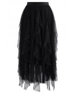 Jupe plissée en tulle à décor de perles dispersées en noir