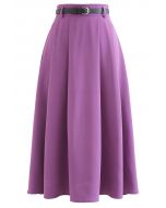 Jupe mi-longue évasée ceinturée plissée classique en violet