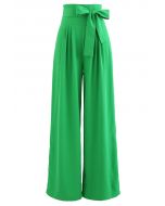 Pantalon large taille haute Bowknot en vert