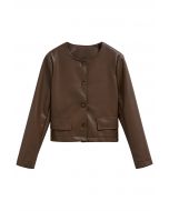 Veste courte boutonnée en similicuir marron