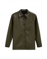 Veste chemise décontractée et chic en similicuir en olive